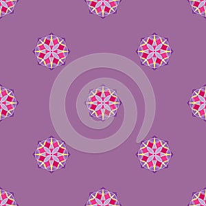 Abstract triangular polygonal shape kaleidoscope geometry seamless pattern template circle decorative vector.