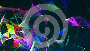 Abstract triangulation plexus with connections in space, background with connecting dots and lines, 3d rendering