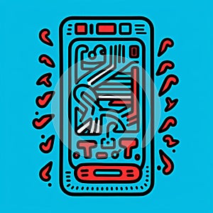 Abstract Tribal Phone Drawing On Blue Background