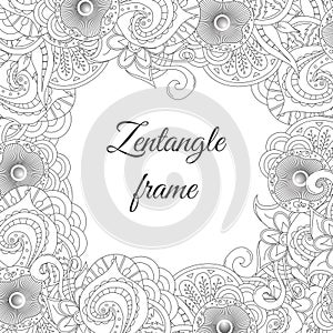 Abstract tribal zentangle floral frame background.