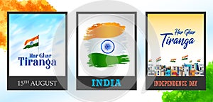 abstract tricolor banner with Indian flag for 15th August Happy Independence Day of India Har Ghar Tiranga