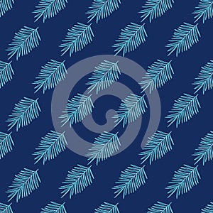 Abstract Tropical Blue Palm Leaves Vector Graphic Seamless Pattern