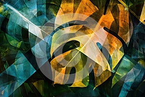 Abstract Tropical Leaf Pattern in Green and Yellow Hues