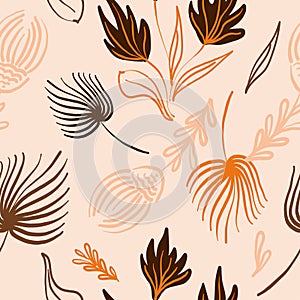 Abstract tropical leaves and florals seamless pattern