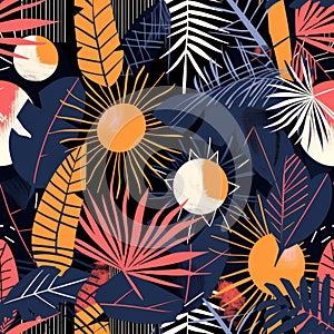 Abstract Tropical Night Pattern. Seamless tropical pattern with a nocturnal color scheme