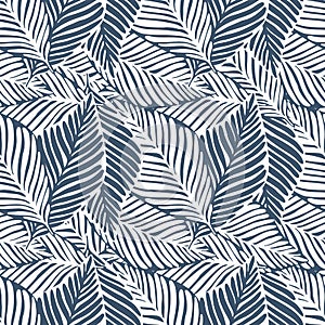 Abstract tropical pattern, palm leaves seamless floral background