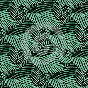 Abstract tropical pattern, palm leaves seamless floral background