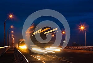 Abstract truck or lorry on night road