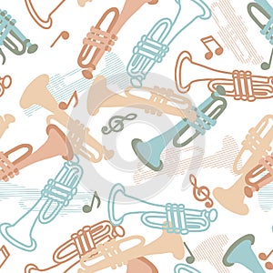 Abstract Trumpet Jazz Musical Party Vector Graphic Art Seamless Pattern