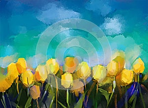 Abstract tulips flowers oil painting.