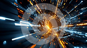 Abstract tunnel light speed technology background future digital data network travel space warp connection