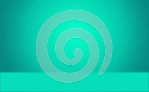 Abstract turquoise studio room background spotlight gradient backdrop.