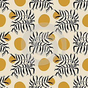 Abstract twigs floral shapes plant composition vector poster wall art print warm color palette seamless pattern