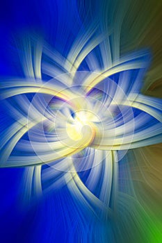 Abstract twirl effect added to a photo to create a background with blue green orange colors