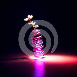 Abstract twirl light effect on black background. Glowing spiral shape. AI Generated