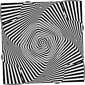 Abstract twisted background. Optical illusion of distorted surface. Twisted stripes. Radial pattern.