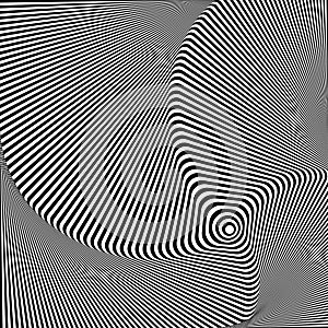 Abstract twisted background. Optical illusion of distorted surface. Twisted stripes. Radial pattern.