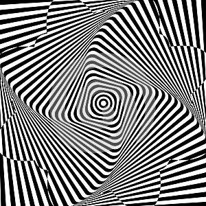 Abstract twisted background. Optical illusion of distorted surface. Twisted stripes. Radial pattern.