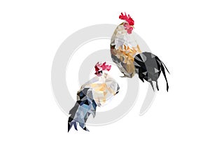 Abstract of two roosters low poly vector