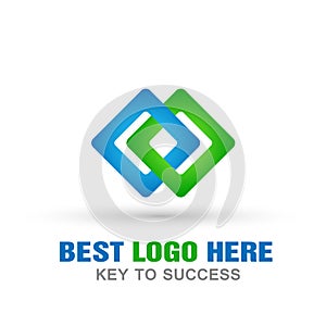 Abstract two square Logo, success on Corporate connections communication concept Business Logo for company on white background