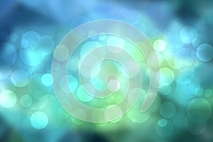 Abstract underwater illustration. Abstract light green blue bokeh circles from unterwater bubbles. Beautiful green blue texture