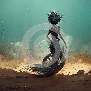 Abstract underwater mermaid creature. Ai generated.