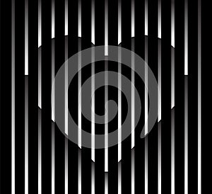 Abstract unusual heart sign logo on geometric black and white gradient stripes background. Luxury stripe pattern. Vector