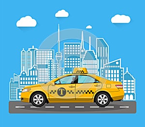 Abstract urban cityscape with taxi cab