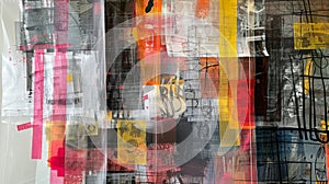 Abstract Urban Graffiti Art with Bold Colors on Canvas photo