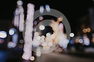 Abstract urban night light bokeh, defocused background