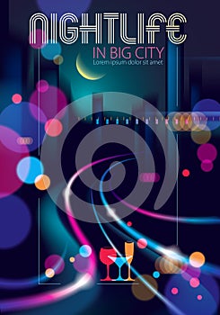 Abstract urban night light bokeh defocused background. Effect vector beautiful background. Blur colorful dark background with