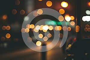 Abstract urban night light bokeh defocused background. Illustration AI Generative