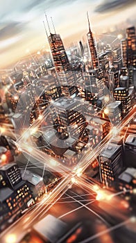 Abstract urban scene with dynamic light patterns