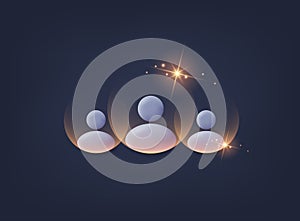 Abstract user avatars with glowing nodes, representing user profiles, identity and connection in UI. 3D Vector Web Illustration