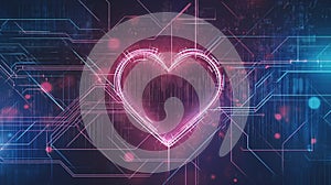 abstract Valentine's Day banner using digital elements such as pixels, binary code