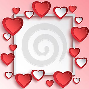 Abstract Valentines day background with 3d paper hearts