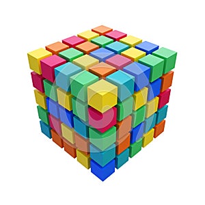 Abstract varicolored 3D rubik cube isolated on white photo