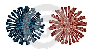 Abstract 2 Various Colors And Textures Corona Virus Shape 3d Illustration Isolated With White