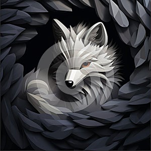 Abstract Vector Art With Volumetric Lighting: Black White Fox