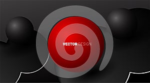 Abstract vector background. 3D shapes of red balls and gray balls on a dark background. Illustration of design in EPS 10