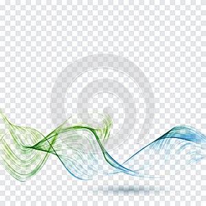 Abstract vector background, blue and green transparent waved lines for brochure, website, flyer design. Blue green smoke