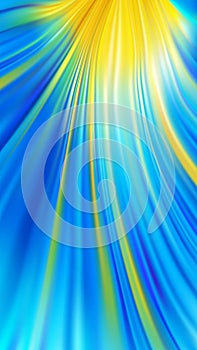 Abstract vector background with bright blue, gold stripes. Colorful vertical template. Flower petal. Glowing gradient