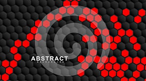 abstract vector background. Geometric black hexagonal. Surface polygon pattern with red hexagon, honeycomb. 3D design illustration