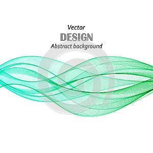 Abstract vector background, green blue flow waved lines. Transparent smooth wave