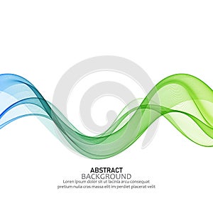 Abstract vector background, green blue waved lines for brochure, flyer design. Transparent smooth wave.