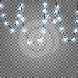 Abstract Vector Background with Hanging Garlands and Lights. Christmas lights decorations isolated on transparent