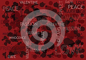 Abstract vector background with ink blots and romantic notices. photo