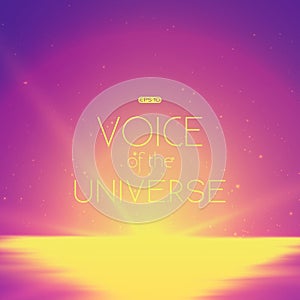 Abstract vector background with morning landscape and sky with stars. Glow of rising sun over the water surface.