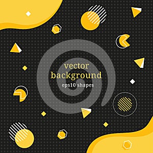 Abstract vector background. Pattern from geometric shapes in 80s-90s style with headline. Different shapes isolated on a