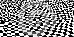 Abstract vector background wavy surface with curve pattern black quards. For banner. Black checkers isolated on white photo